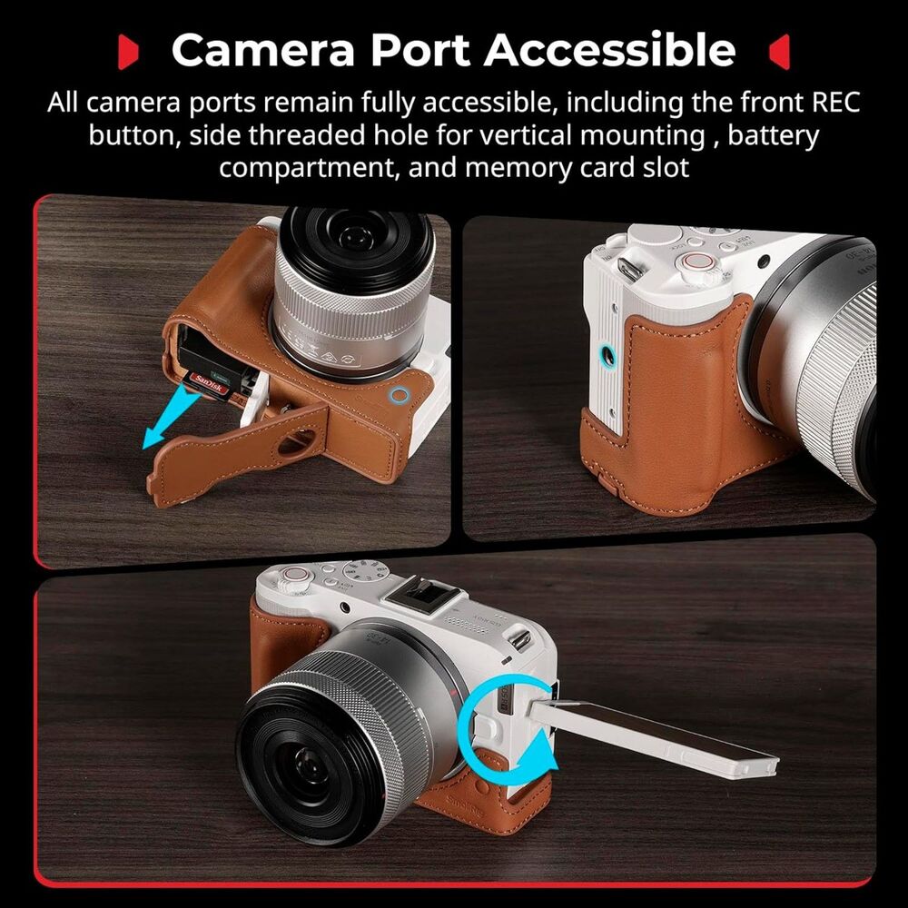 Smallrig Leather Half Case Kit for Canon EOS R50 V Brown Wrist Strap 5432